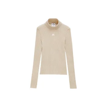 COURREGES Mockneck Rib Knit Sweater 'Sand'