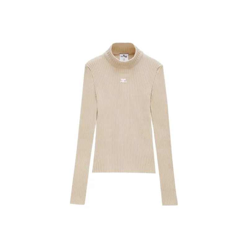 COURREGES Mockneck Rib Knit Sweater 'Sand'-0
