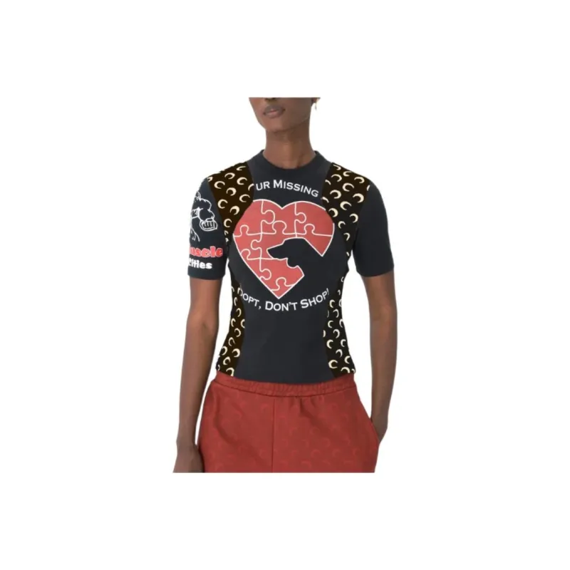 Marine Serre Regenerated Graphic Baby Fit T Shirt 'Black'-0
