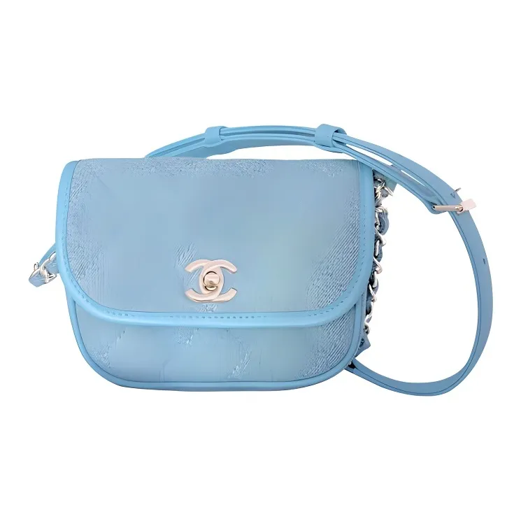 CHANEL Denim Saddle Bag, Messenger Bag, Shoulder Bag, Crossbody Bag Women's Sky Blue Baby Blue-0
