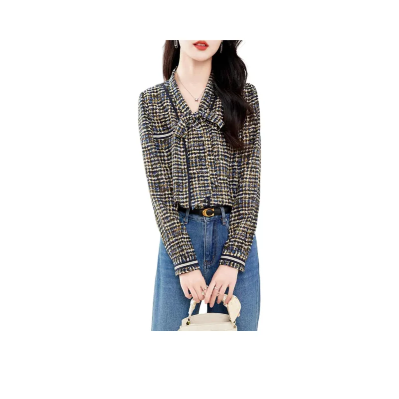 Yi Mengyuan Shirt Women's Navy Blue Plaid-0