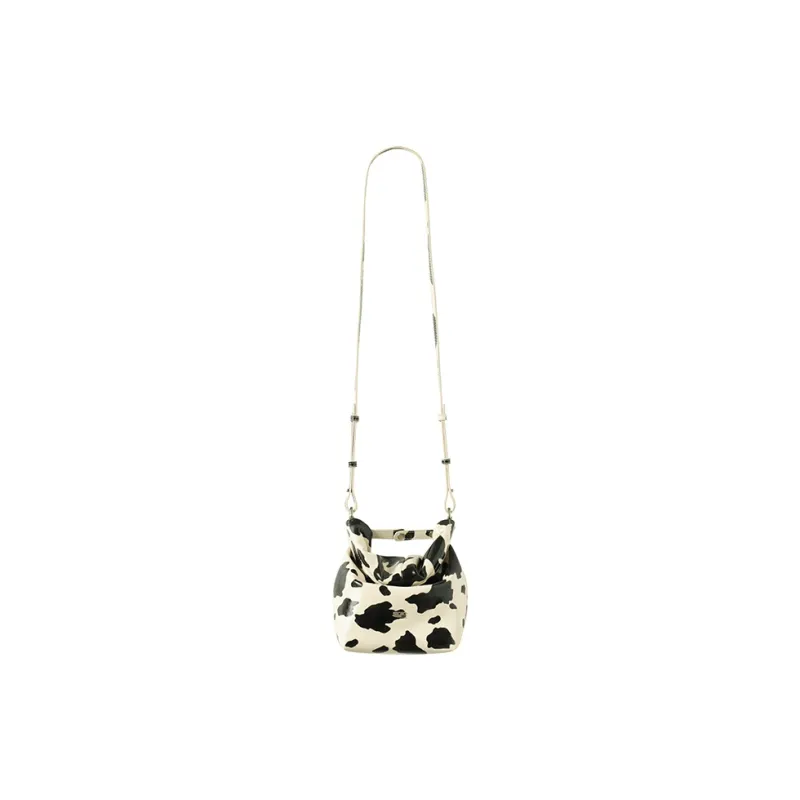 Crying Center PU Bucket Bag, Shoulder Bag, Crossbody Bag, Handbag Mini Women's White Milk Cow Pattern/Brown Cow Pattern-0