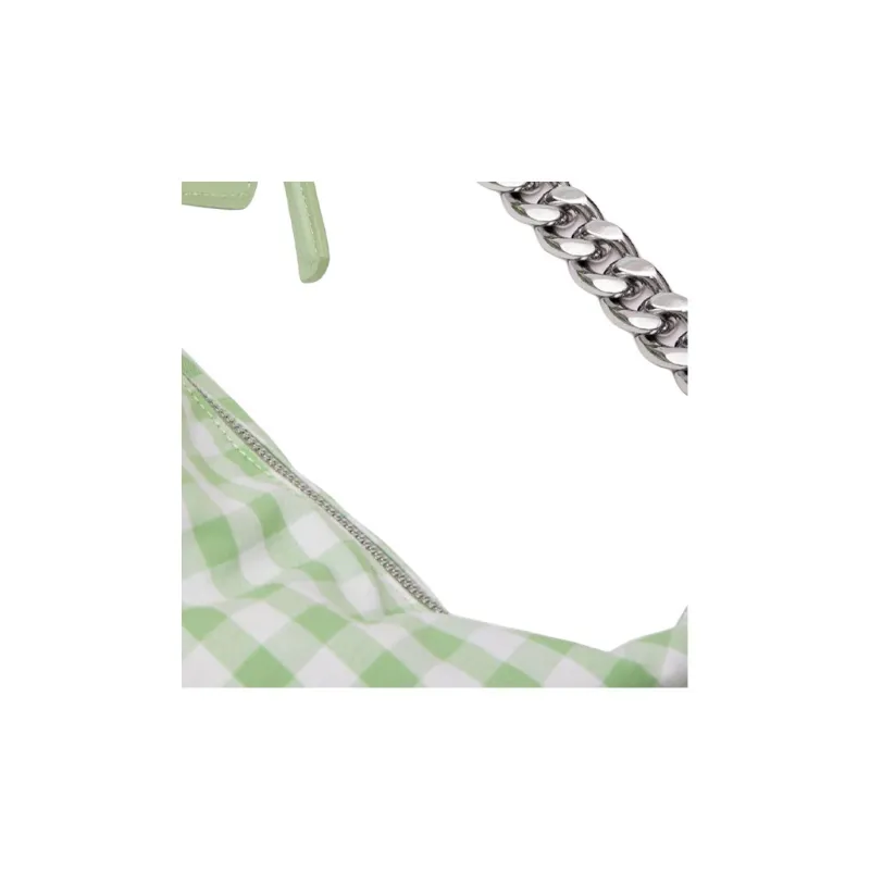 Staud Cow Leather Shoulder Bag Women's Green White Plaid-5