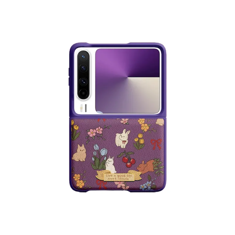 I Create My Art Vegan Leather Material Maillard Style Floral Bunny Phone Cases Compatibility Huawei PuraX Refreshing-9