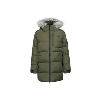 New Balance Letter Solid Color Hooded Mid Length Down Jacket Women's Army Green