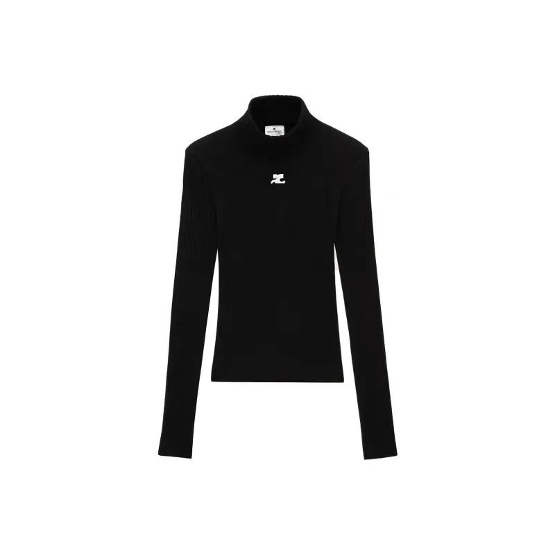 COURREGES Mockneck Rib Knit Sweater 'Black'-0