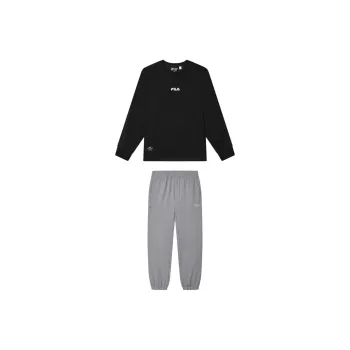 FILA Casual Sportswear Men Clothing Sets Jet Black Top+Cloudora Gray Pants
