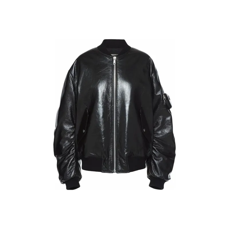 PRADA Oversized Nappa Leather Bomber Jacket 'Black'-0