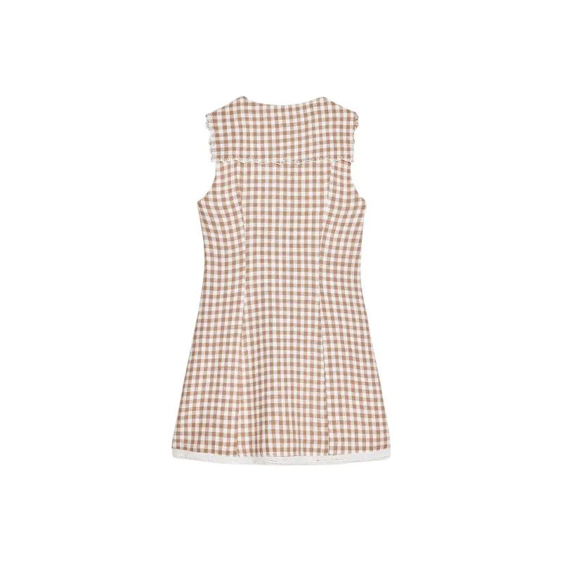 ZARA Sleeveless Dress Women's Brown/White-1