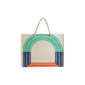 HERMES MAILLON MARIN Cotton Beach Bag, Tote Bag, Shopping Bag, Handbag Women's Light Green & Marine Blue & Brick Red