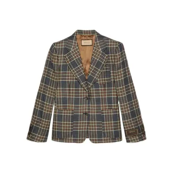 GUCCI Logo Patch Checked Single-Breasted Blazer