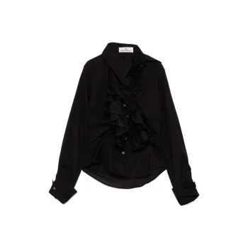 Vivienne Westwood Logo Embroidered Button Up Ruffled Shirt