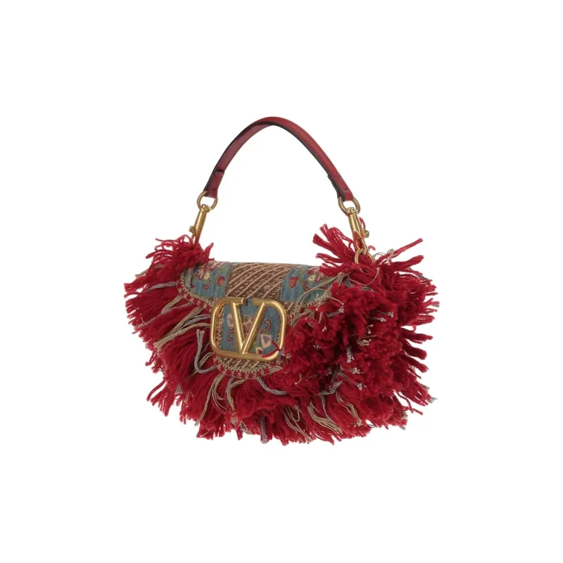 Valentino GARAVANI Fabric With Leather One Shoulder Handbag Trumpets Women's Red-1