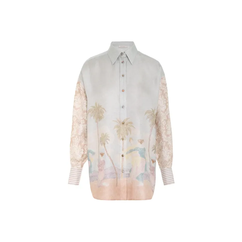 Zimmermann Sensory Dancer-print Spliced Shirt-0