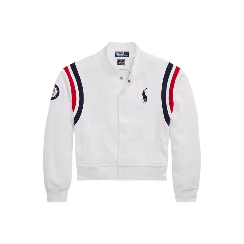 Polo Ralph Lauren Team Usa Fleece Baseball Jacket Jackets Coats Women's White-0