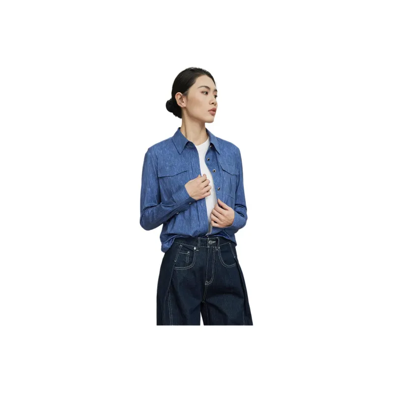 DEGRE ZERO Shirt Women's Fashion Blue Denim Pattern-0