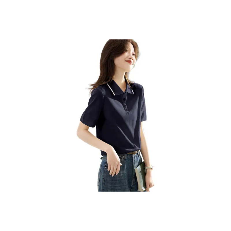Mo Han Yi Mei Polo Shirt Women's Navy Blue-0