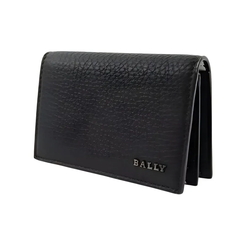 BALLY Leather Card Clip Card Holder Wallets Men's Black-1