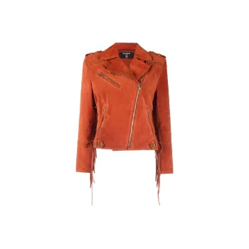 BALMAIN X Netflix Fringed Suede Asymmetric zip Biker Jacket