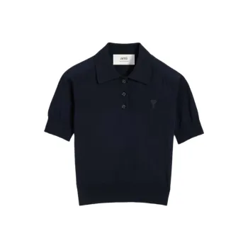 AMIPARIS Ami De Coeur Logo Embroidered Ribbed Polo Top