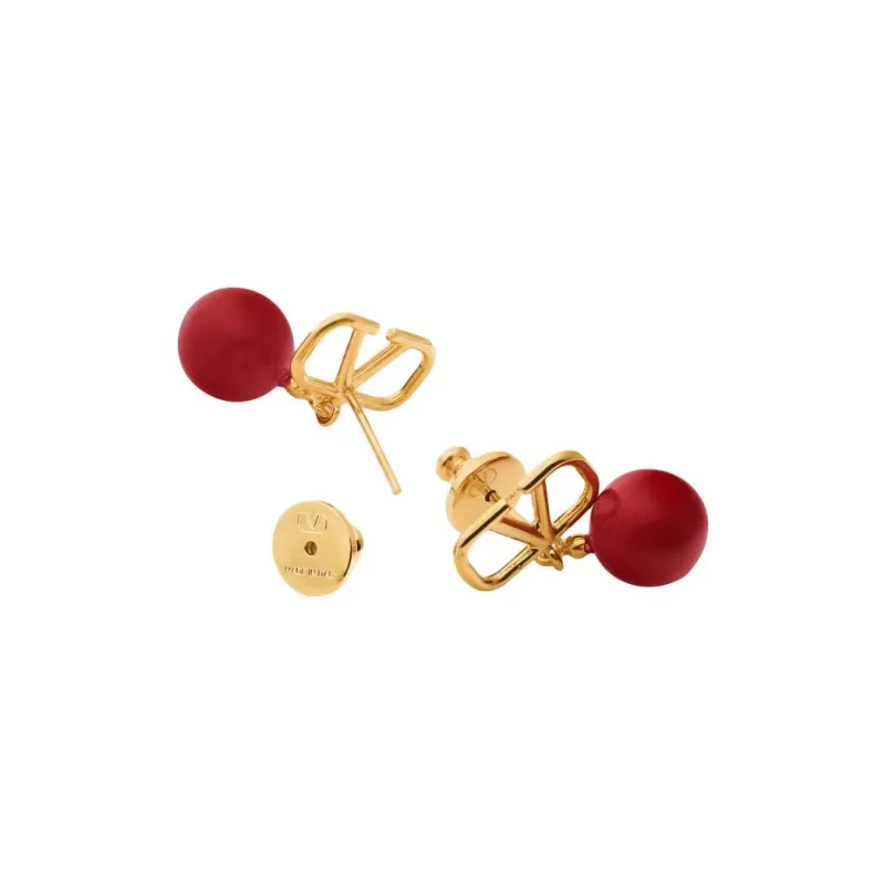 Valentino Brass, Pearl Earrings Women's Red-2