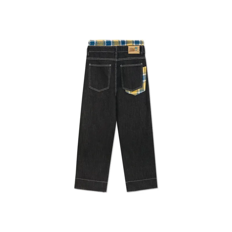 MIND ERROR Jeans Unisex Black Yellow Blue Plaid-1