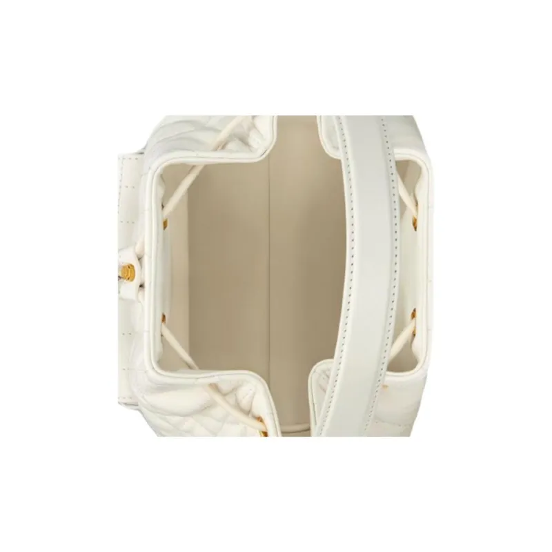 DIOR Caro Sheepskin Bucket Bag, One Shoulder Handbag Small Size Women's Milk White-6