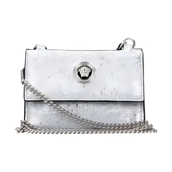 VERSACE Leather One Shoulder Crossbody Coin Purses Women's Silver