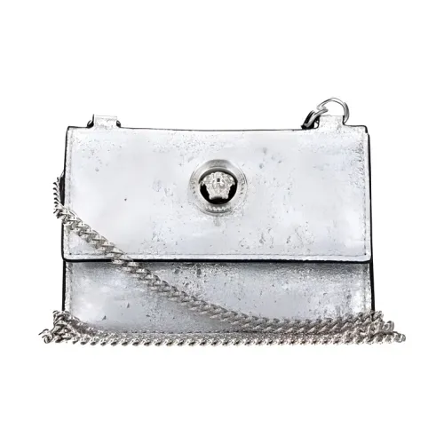VERSACE Leather One Shoulder Crossbody Coin Purses Women's Silver