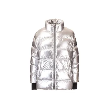 Moose Knuckles Solid Color Stand Collar Loose Fit Cropped Down Jacket Women's Silver