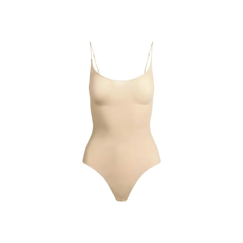 SKIMS SHEER SEAMLESS THONG BODYSUIT Jumpsuit Women's SAND/Colored Sand-0