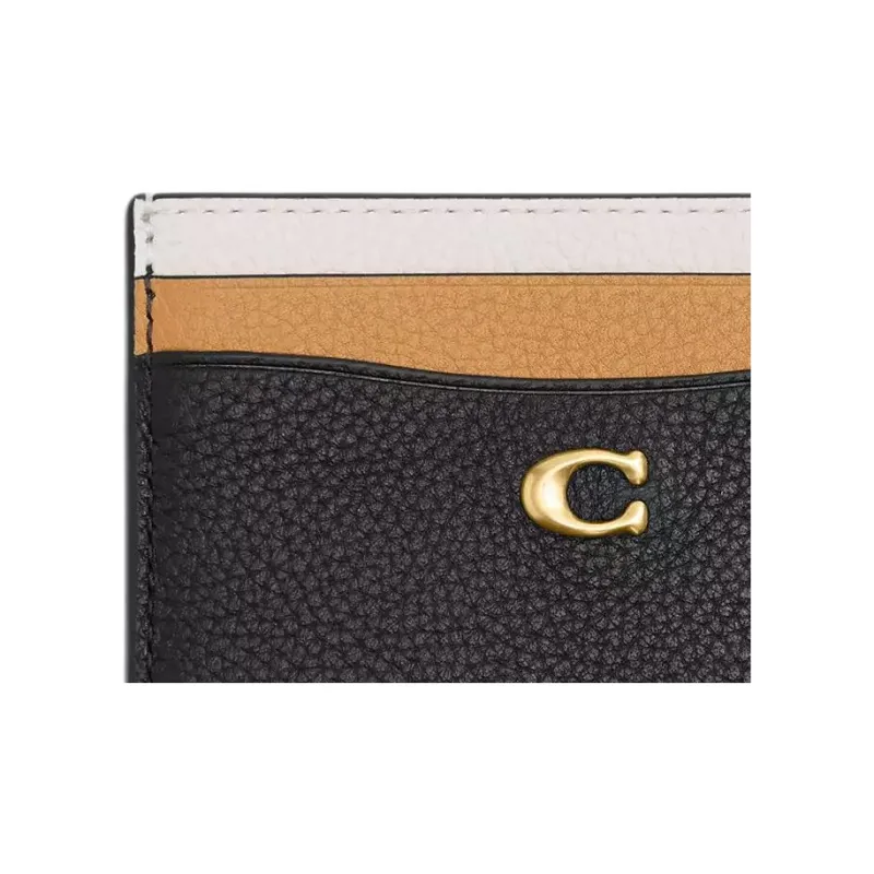 COACH Leather Card Holder Mini Women's Black & Multicolor-4