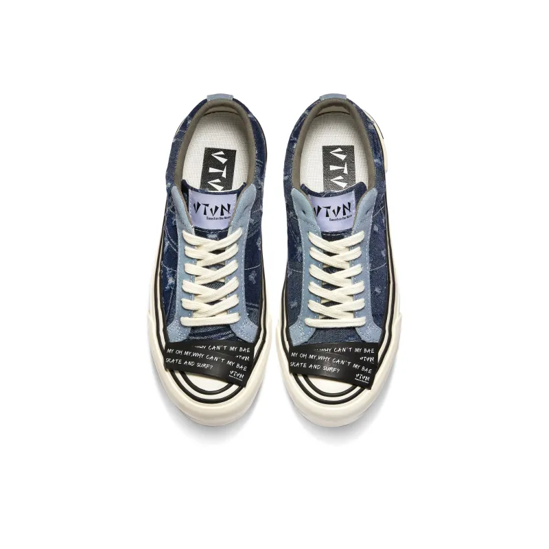 VTVN Rock Slip Resistant Cushioning Abrasion Resistant Low Top Skateboard Shoes Unisex Denim Blue-3