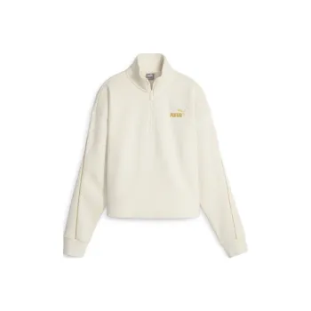 PUMA Essentials+ MINIMAL GOLD Half Zip Mock Neck Fleece Sweatshirt Women's White