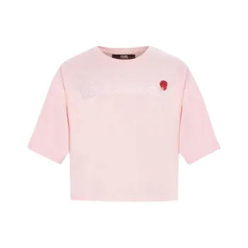 KARL LAGERFELD Solid Color Crew Neck Loose Fit Print Short Sleeved Shirt T Shirt Women's Pink