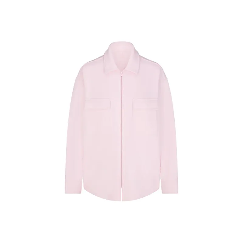 SKIMS COTTON FLEECE ZIP UP SHIRT JACKET Jackets Coats Women's CHERRY BLOSSOM/Cherry Blossom-0