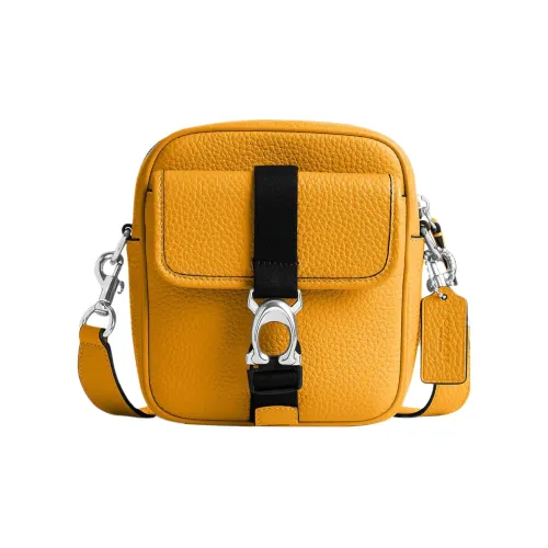 COACH Crossbody Pebbled Leather Camera Bag, Shoulder Bag Men's Orange Yellow