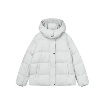 FILA Solid Color Detachable Hood Cropped Down Jacket Women's Bright Silver