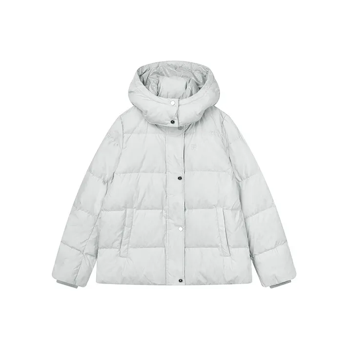 FILA Solid Color Detachable Hood Cropped Down Jacket Women's Bright Silver-0