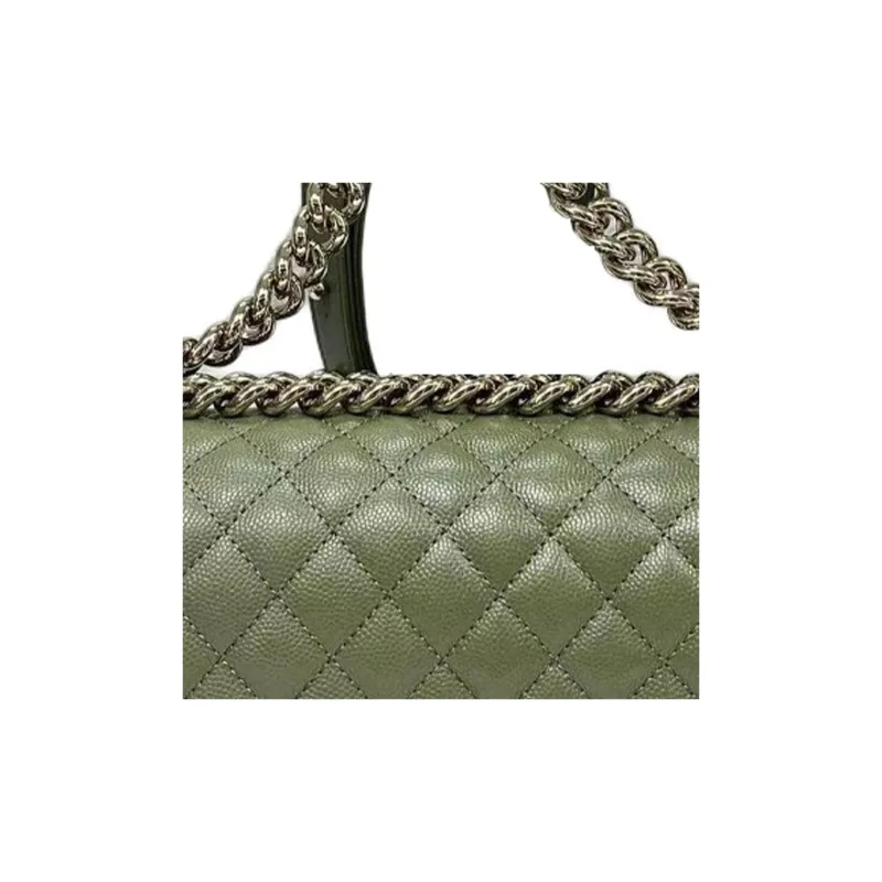 CHANEL Grain Caviar Cow Leather Flap Bag, Shoulder Bag, Crossbody Bag Women's Green-2