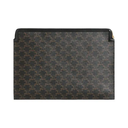 CELINE Artificial Leather And Cow Leather Document Folder Clutch Men's Black