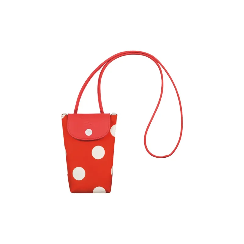 LONGCHAMP Le Pliage Collection Leather Trim One Shoulder Crossbody Cell Phone Pouch Women's Red-0
