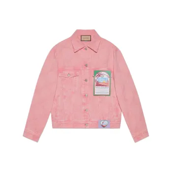 GUCCI California Gg Supreme Pattern Denim Jacket Pink