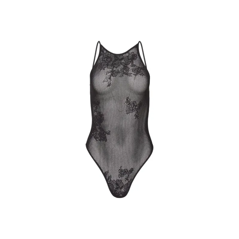 Fleur Du Mal Pointelle knit Lace Racer Bodysuit-0