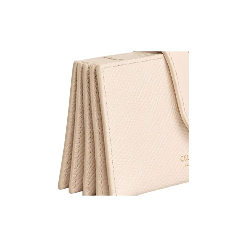 CELINE Grain Cow Leather Accordion Pleat Card Bag Women's Light Pink-3
