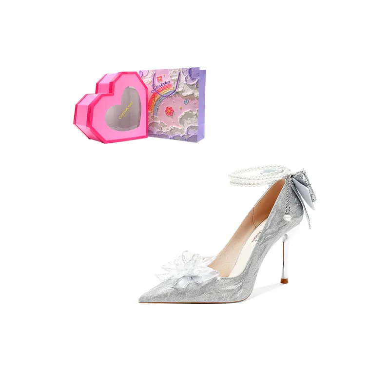 Crelinkxlat Slim Heel High Heels Women's Silver-8