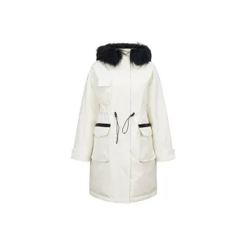 ERAL Solid Color Hooded Loose Fit Mid Length Down Jacket Women's