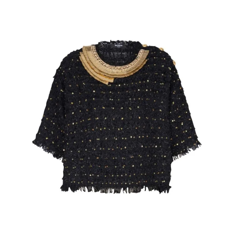 BALMAIN Sequin embellished Tweed Top-0