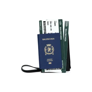 Balenciaga Semi Matte Soft Textured Calfskin Passport Holder Men's Blue