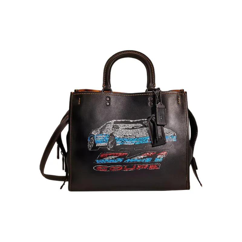 COACH Rogue Glove Tanning Tote Bag Shopping Bag Handbag Crossbody Bag Large Size Women's Black-0